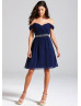 Off Shoulder Chiffon Beads Short Prom Dress 